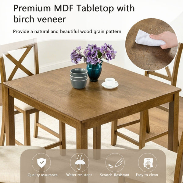English Elm Oak Finish Square Counter Height Dining Set with X-back Chairs for Compact Kitchens W1998S00117
