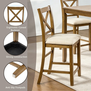 English Elm Oak Finish Square Counter Height Dining Set with X-back Chairs for Compact Kitchens W1998S00117