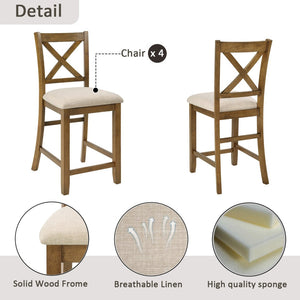 English Elm Oak Finish Square Counter Height Dining Set with X-back Chairs for Compact Kitchens W1998S00117