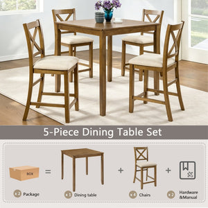 English Elm Oak Finish Square Counter Height Dining Set with X-back Chairs for Compact Kitchens W1998S00117