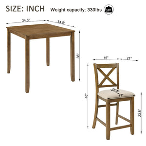 English Elm Oak Finish Square Counter Height Dining Set with X-back Chairs for Compact Kitchens W1998S00117