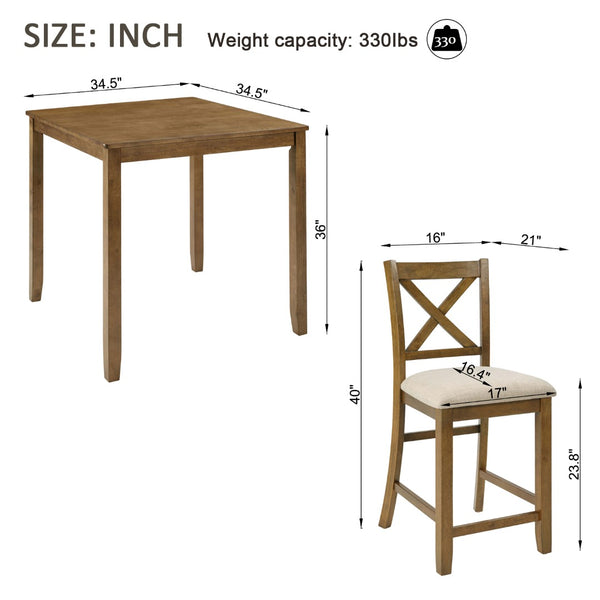 English Elm Oak Finish Square Counter Height Dining Set with X-back Chairs for Compact Kitchens W1998S00117