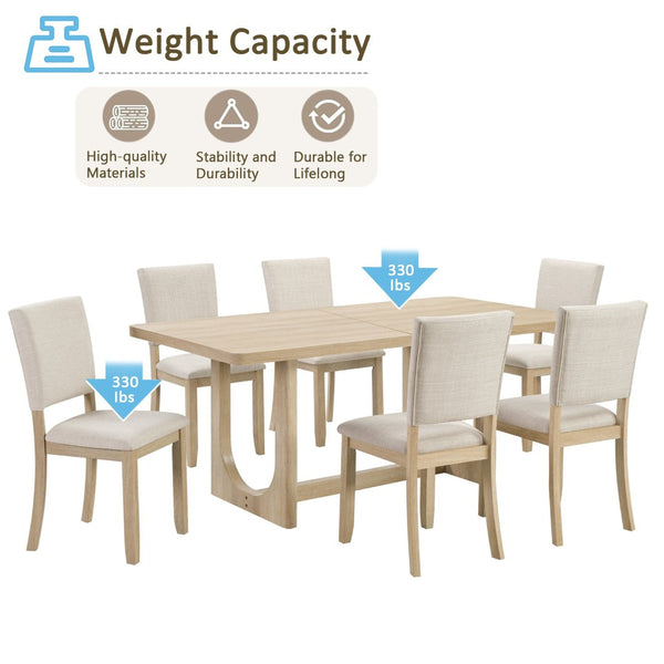 English Elm 7-piece Scandinavian Rubberwood Dining Set Seats Six with Linen Upholstered Chairs W1998S00118