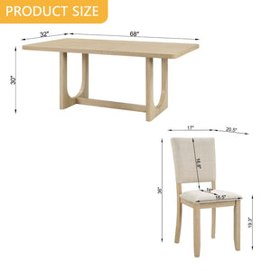 English Elm 7-piece Scandinavian Rubberwood Dining Set Seats Six with Linen Upholstered Chairs W1998S00118