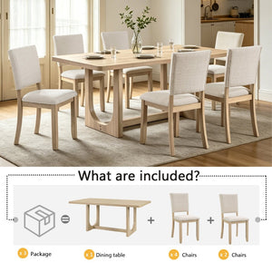 English Elm 7-piece Scandinavian Rubberwood Dining Set Seats Six with Linen Upholstered Chairs W1998S00118
