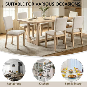 English Elm 7-piece Scandinavian Rubberwood Dining Set Seats Six with Linen Upholstered Chairs W1998S00118
