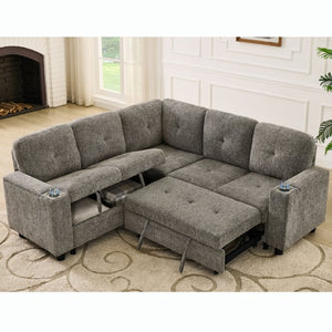 English Elm 5 Seat Chenille Sleeper Sectional with Hidden Storage USB Charging and Reversible Chaise W1998S00119