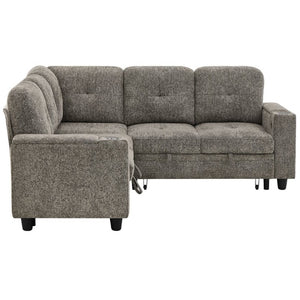 English Elm 5 Seat Chenille Sleeper Sectional with Hidden Storage USB Charging and Reversible Chaise W1998S00119