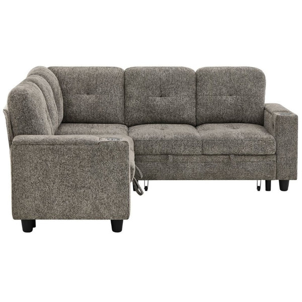 English Elm 5 Seat Chenille Sleeper Sectional with Hidden Storage USB Charging and Reversible Chaise W1998S00119