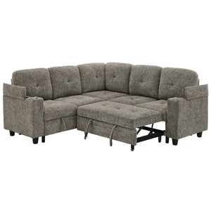 English Elm 5 Seat Chenille Sleeper Sectional with Hidden Storage USB Charging and Reversible Chaise W1998S00119