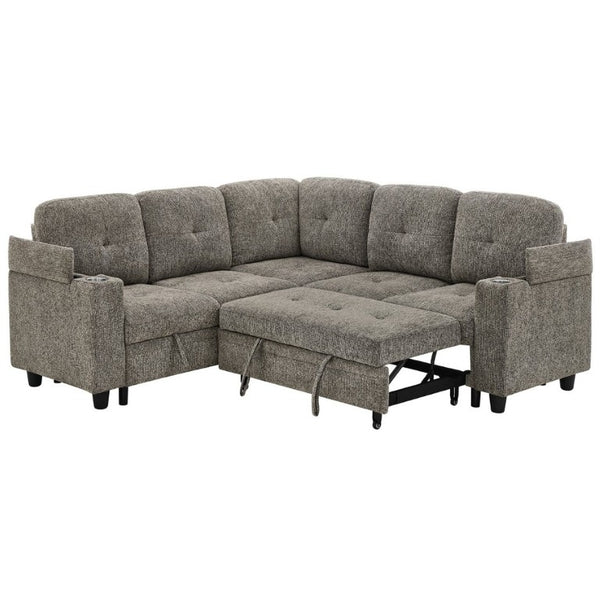 English Elm 5 Seat Chenille Sleeper Sectional with Hidden Storage USB Charging and Reversible Chaise W1998S00119