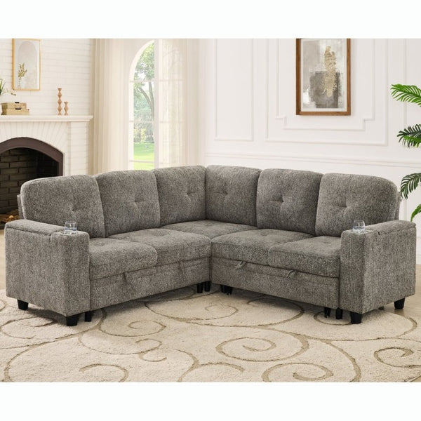 English Elm 5 Seat Chenille Sleeper Sectional with Hidden Storage USB Charging and Reversible Chaise W1998S00119