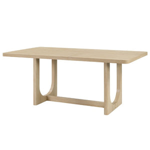 English Elm 7-Piece Japandi Dining Set Rubberwood Table with Six Linen Upholstered Ergonomic Chairs W1998S00120