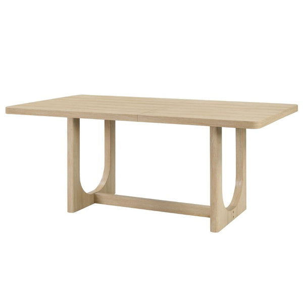 English Elm 7-Piece Japandi Dining Set Rubberwood Table with Six Linen Upholstered Ergonomic Chairs W1998S00120