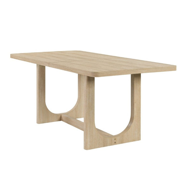 English Elm 7-Piece Japandi Dining Set Rubberwood Table with Six Linen Upholstered Ergonomic Chairs W1998S00120