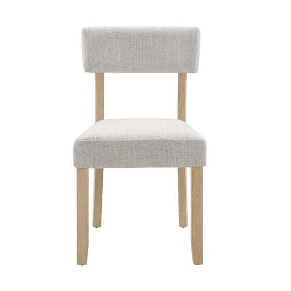 English Elm 7-Piece Japandi Dining Set Rubberwood Table with Six Linen Upholstered Ergonomic Chairs W1998S00120