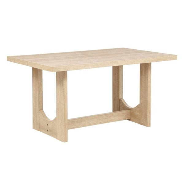 English Elm 7-Piece Japandi Dining Set Rubberwood Table with Linen Upholstered Chairs Seats Six W1998S00121