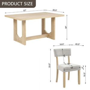 English Elm 7-Piece Japandi Dining Set Rubberwood Table with Linen Upholstered Chairs Seats Six W1998S00121