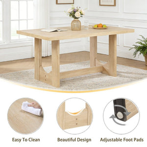 English Elm 7-Piece Japandi Dining Set Rubberwood Table with Linen Upholstered Chairs Seats Six W1998S00121
