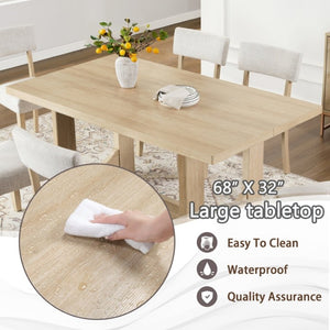 English Elm 7-Piece Japandi Dining Set Rubberwood Table with Linen Upholstered Chairs Seats Six W1998S00121