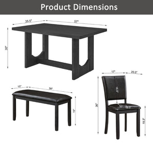 English Elm 6-Piece Farmhouse Dining Set with Bench Rubberwood Table and PU Leather Chairs W1998S00127