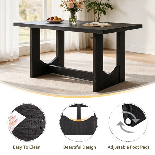 English Elm 6-Piece Farmhouse Dining Set with Bench Rubberwood Table and PU Leather Chairs W1998S00127