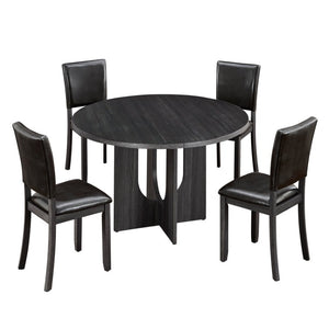 English Elm 5-Piece Round Dining Set Seats 6 with MDF Top Cross Base and PU Leather Chairs W1998S00128
