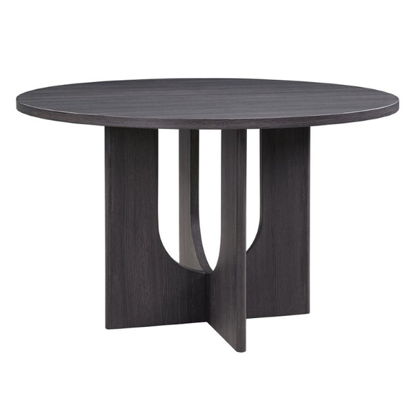 English Elm 5-Piece Round Dining Set Seats 6 with MDF Top Cross Base and PU Leather Chairs W1998S00128