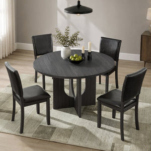 English Elm 5-Piece Round Dining Set Seats 6 with MDF Top Cross Base and PU Leather Chairs W1998S00128