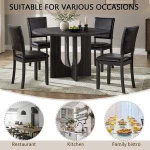 English Elm 5-Piece Round Dining Set Seats 6 with MDF Top Cross Base and PU Leather Chairs W1998S00128