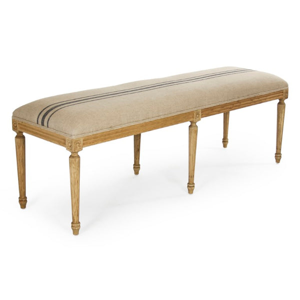 Zentique Louis Blue Striped Bench with Solid Oak Frame, Linen Padded Seat, Timeless Entryway Seating 94 chars W1 CFH034-3 E255-3 Blue