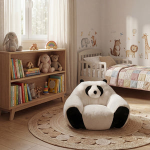English Elm Panda-shaped Beanbag Chair Faux Fur Kids Playroom Accent Sculptural Foam Seat W2012P399207