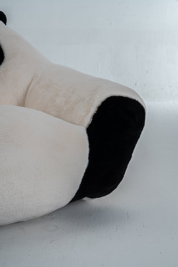 English Elm Panda-shaped Beanbag Chair Faux Fur Kids Playroom Accent Sculptural Foam Seat W2012P399207