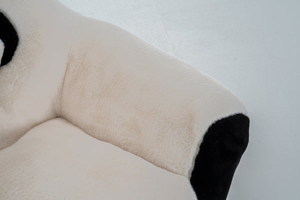 English Elm Panda-shaped Beanbag Chair Faux Fur Kids Playroom Accent Sculptural Foam Seat W2012P399207