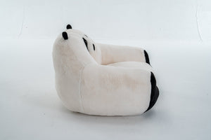 English Elm Panda-shaped Beanbag Chair Faux Fur Kids Playroom Accent Sculptural Foam Seat W2012P399207