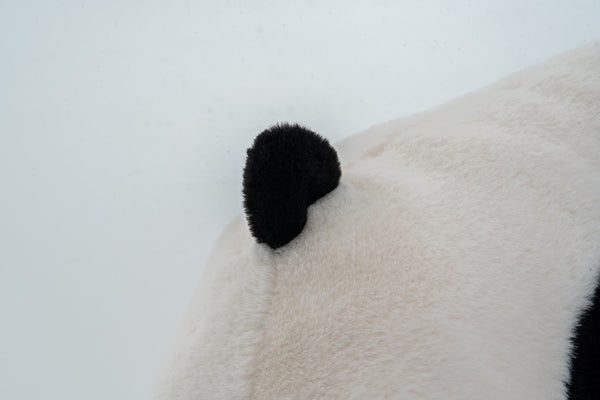 English Elm Panda-shaped Beanbag Chair Faux Fur Kids Playroom Accent Sculptural Foam Seat W2012P399207