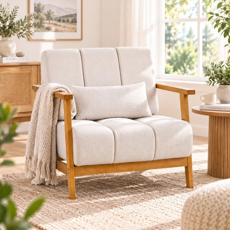 English Elm Accent Chair Mid-Century Modern Splayed Wood Legs High-Density Foam Seat with Lumbar Pillow W2069P576832