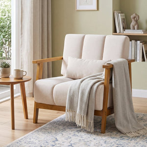 English Elm Accent Chair Mid-Century Modern Splayed Wood Legs High-Density Foam Seat with Lumbar Pillow W2069P576832