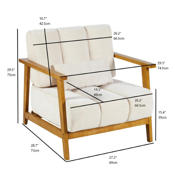 English Elm Accent Chair Mid-Century Modern Splayed Wood Legs High-Density Foam Seat with Lumbar Pillow W2069P576832