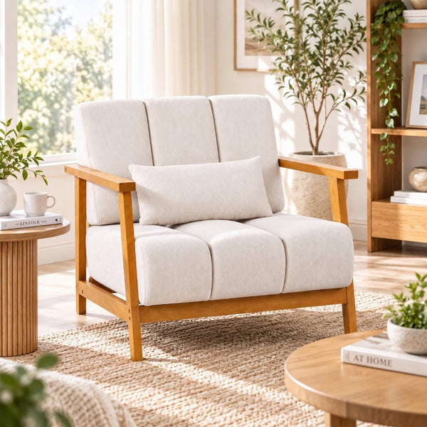 English Elm Accent Chair Mid-Century Modern Splayed Wood Legs High-Density Foam Seat with Lumbar Pillow W2069P576832