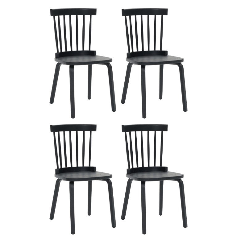 English Elm Windsor Solid Wood Spindle Back Dining Chair Set Farmhouse Mid-Century Matte Black W2069S00001