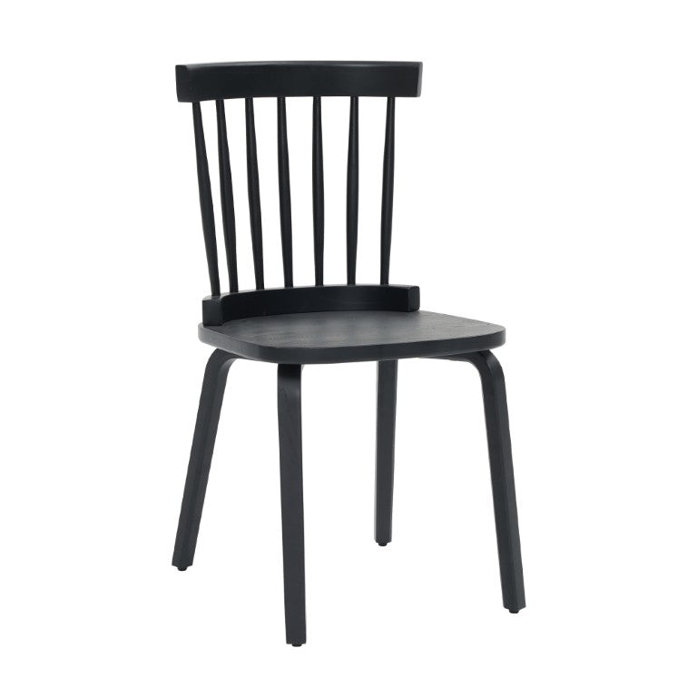 English Elm Windsor Solid Wood Spindle Back Dining Chair Set Farmhouse Mid-Century Matte Black W2069S00001