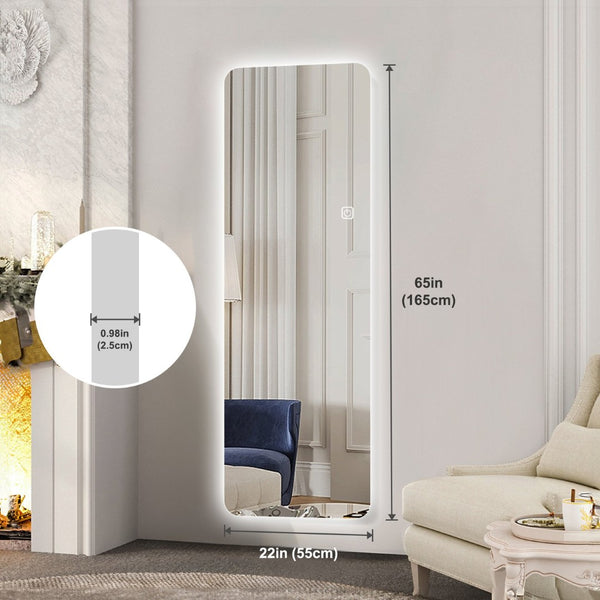 English Elm 65x22inch Led Backlit Full Length Wall Mirror with Dimmable Soft Glow for Bedroom W2071P202830