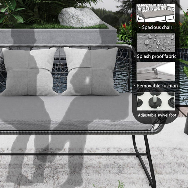 English Elm 4-piece Outdoor Wicker Conversation Set with Glass Top Table and Washable Cushions W2071P291653