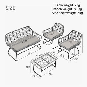 English Elm 4-piece Outdoor Wicker Conversation Set with Glass Top Table and Washable Cushions W2071P291653