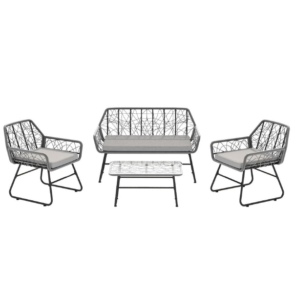 English Elm 4-piece Outdoor Wicker Conversation Set with Glass Top Table and Washable Cushions W2071P291653