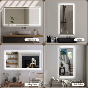 English Elm 48×24 Frameless Led Backlit Bathroom Mirror Anti-fog Dimmable Touch Control Wall Mount W2071P398952