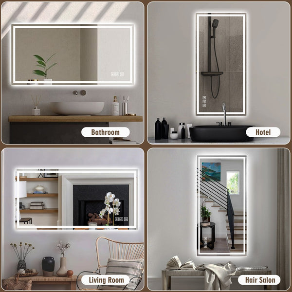 English Elm 48×24 Frameless Led Backlit Bathroom Mirror Anti-fog Dimmable Touch Control Wall Mount W2071P398952