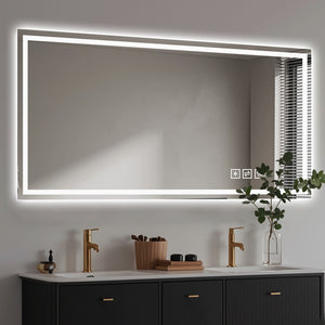 English Elm 48×24 Frameless Led Backlit Bathroom Mirror Anti-fog Dimmable Touch Control Wall Mount W2071P398952