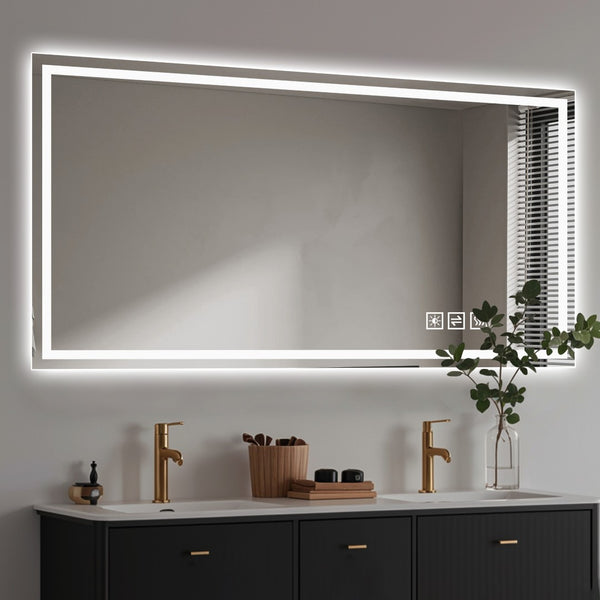 English Elm 48×24 Frameless Led Backlit Bathroom Mirror Anti-fog Dimmable Touch Control Wall Mount W2071P398952
